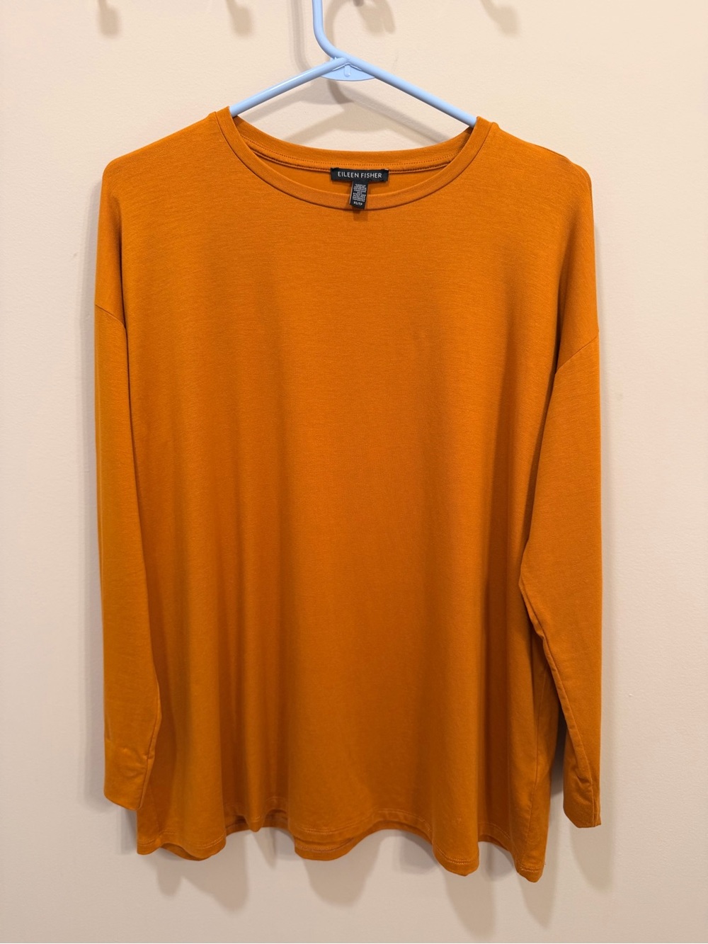 Eileen Fisher Long-Sleeve Crewneck Shirt — Orange S-L